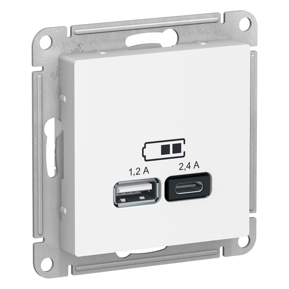 Розетка USB A+С, Systeme Electric (Schneider Electric) AtlasDesign белый ATN000139