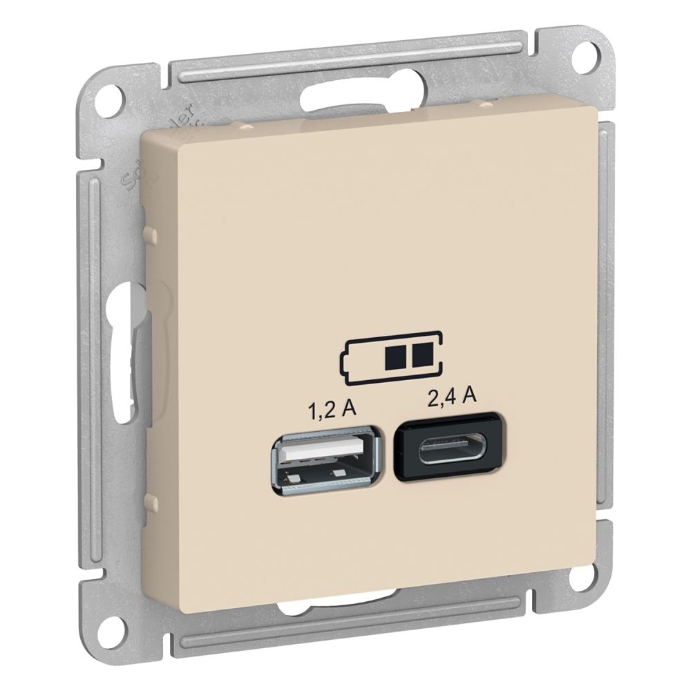 Розетка USB A+С, Systeme Electric (Schneider Electric) AtlasDesign бежевый ATN000239