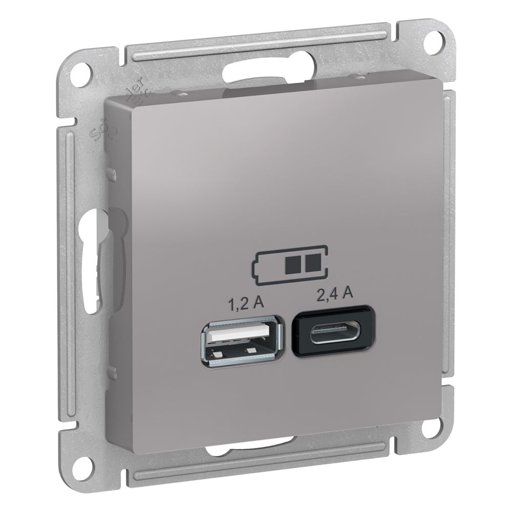 Розетка USB A+С, Systeme Electric (Schneider Electric) AtlasDesign алюминий ATN000339
