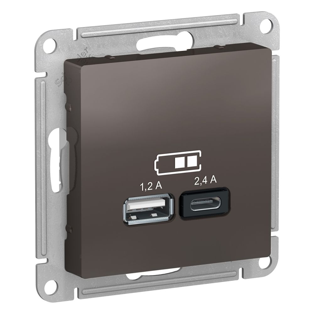 Розетка USB A+С, Systeme Electric (Schneider Electric) AtlasDesign мокко ATN000639