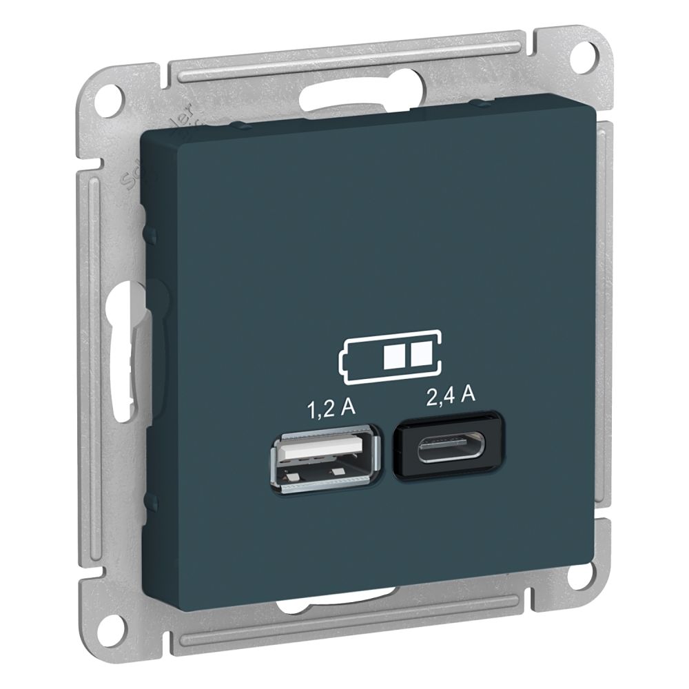 Розетка USB A+С, Systeme Electric (Schneider Electric) AtlasDesign изумруд ATN000839