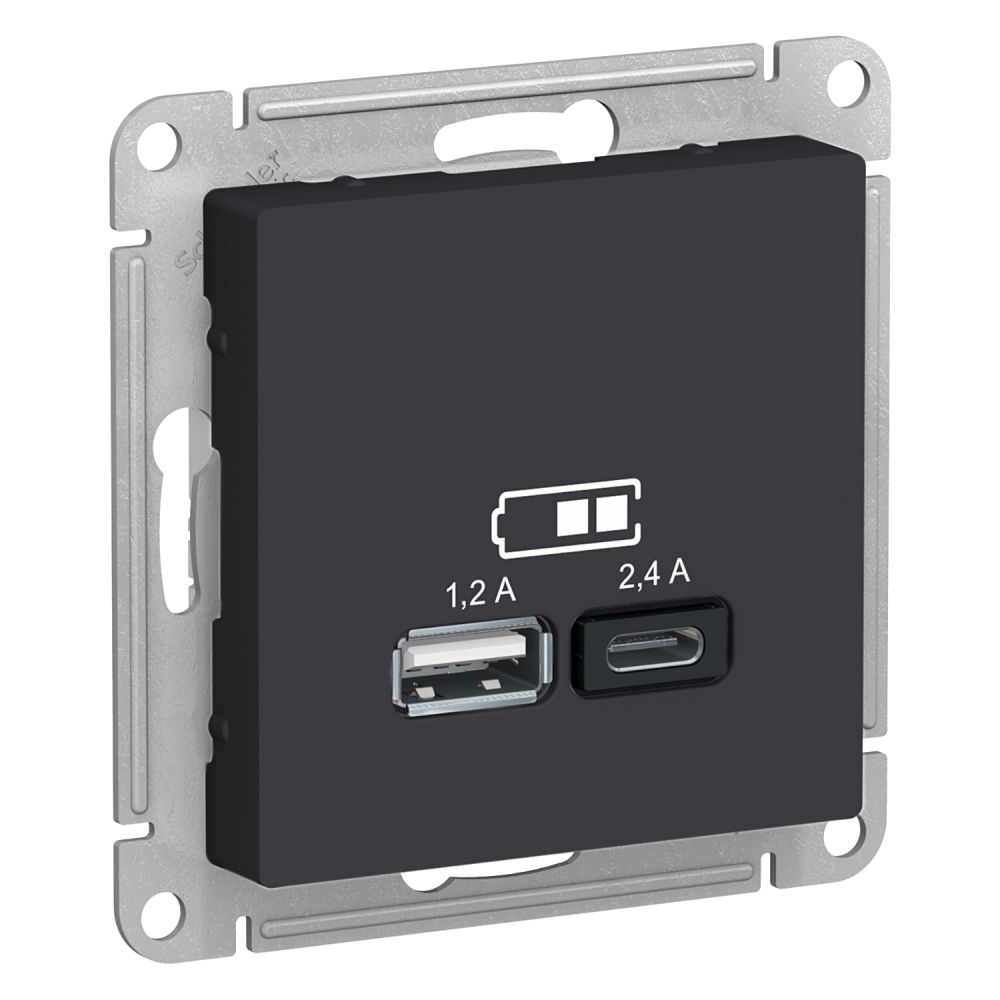 Розетка USB A+С, Systeme Electric (Schneider Electric) AtlasDesign карбон ATN001039