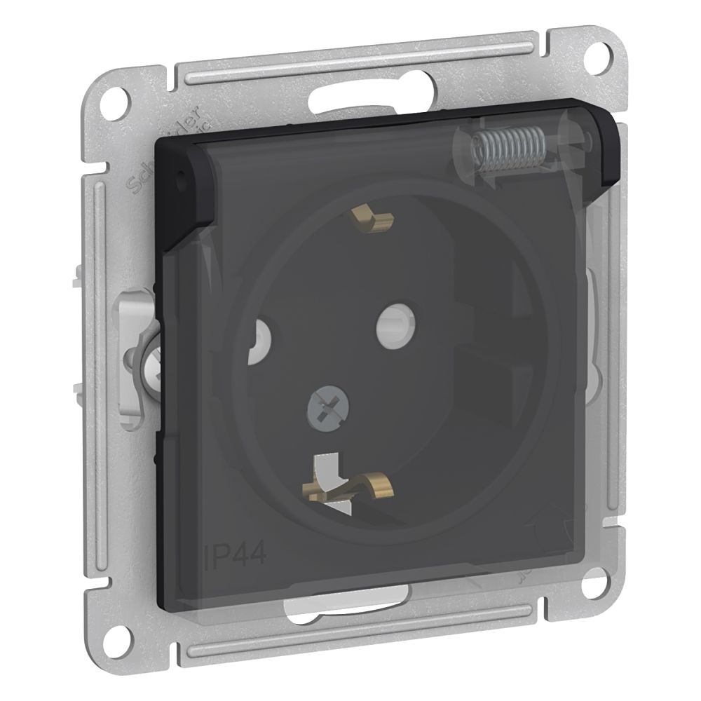 Розетка с заземлением со шторками с крышкой IP44, Systeme Electric (Schneider Electric) AtlasDesign карбон ATN441046/10, 10 шт.