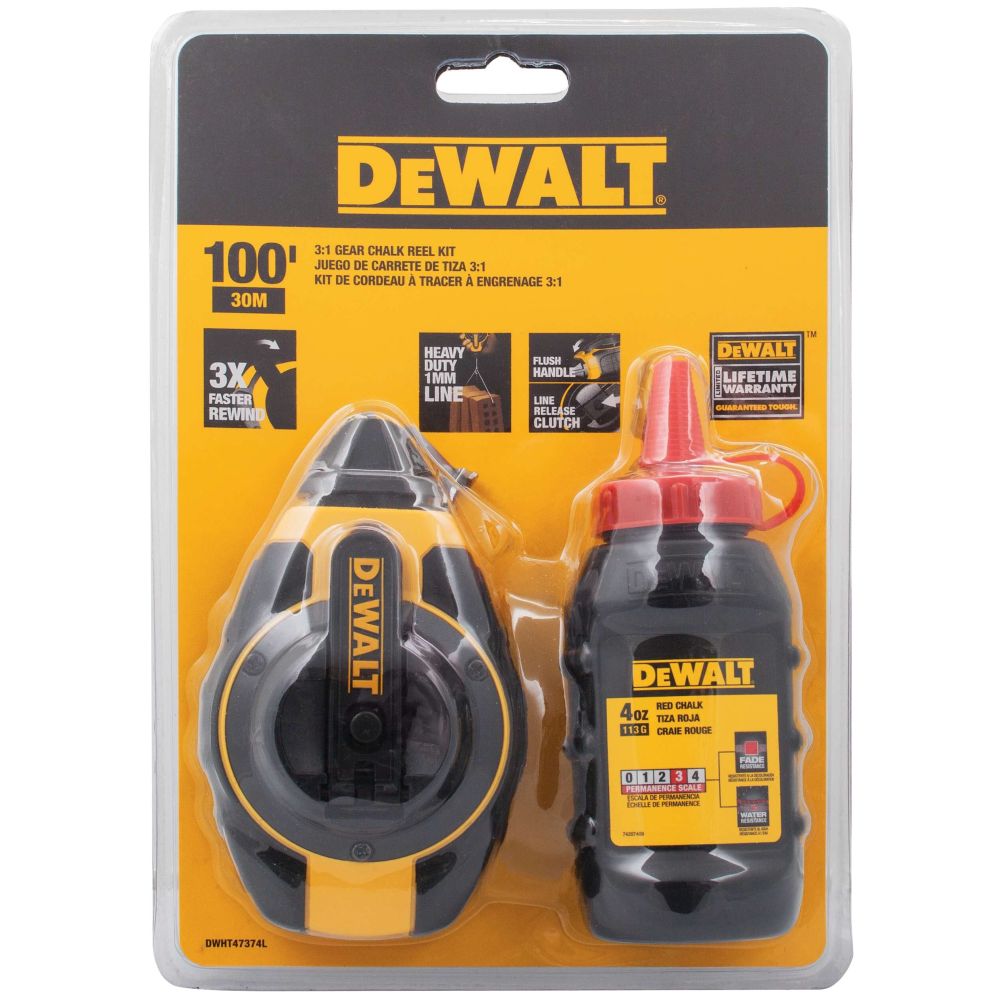 Разметочный комплект DEWALT DWHT47374L: катушка со шнуром, 30 м, и порошковый мел, красный, 113 г