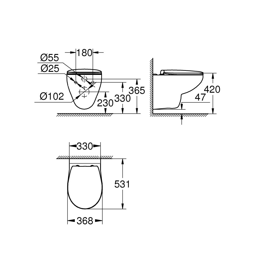 Унитаз GROHE Bau Ceramic подвесной ободковый с сиденьем без микролифта, альпин-белый (39497000)