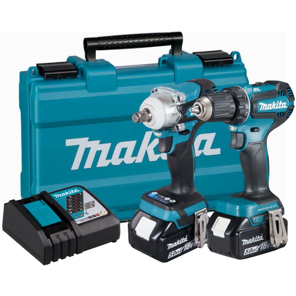 Аккумуляторный набор Makita, 18 В: гайковерт DTW300 + дрель-шуруповерт DDF485, с 2 АКБ 5 Ач и ЗУ, в кейсе