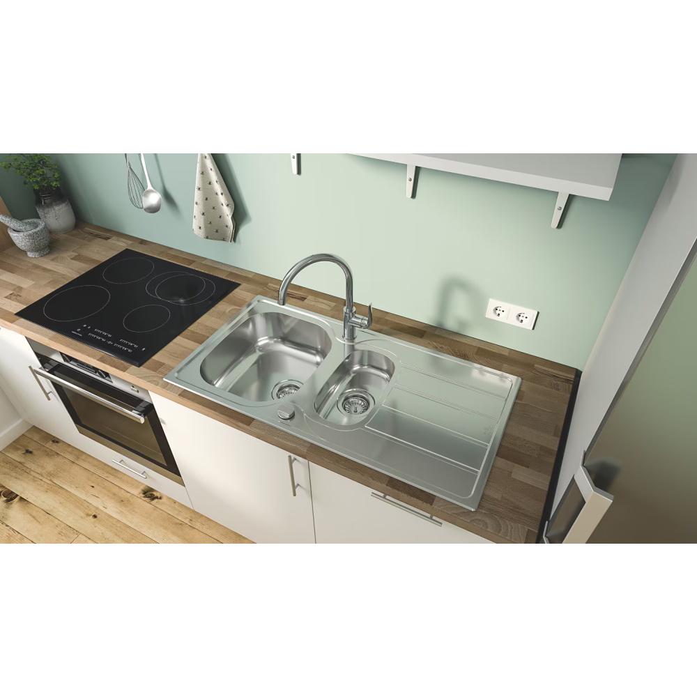 Мойка GROHE K200 60-S 96.5/50 1.5 оборачиваемая с корзинчатым вентилем, нержавеющая сталь (31564SD1)