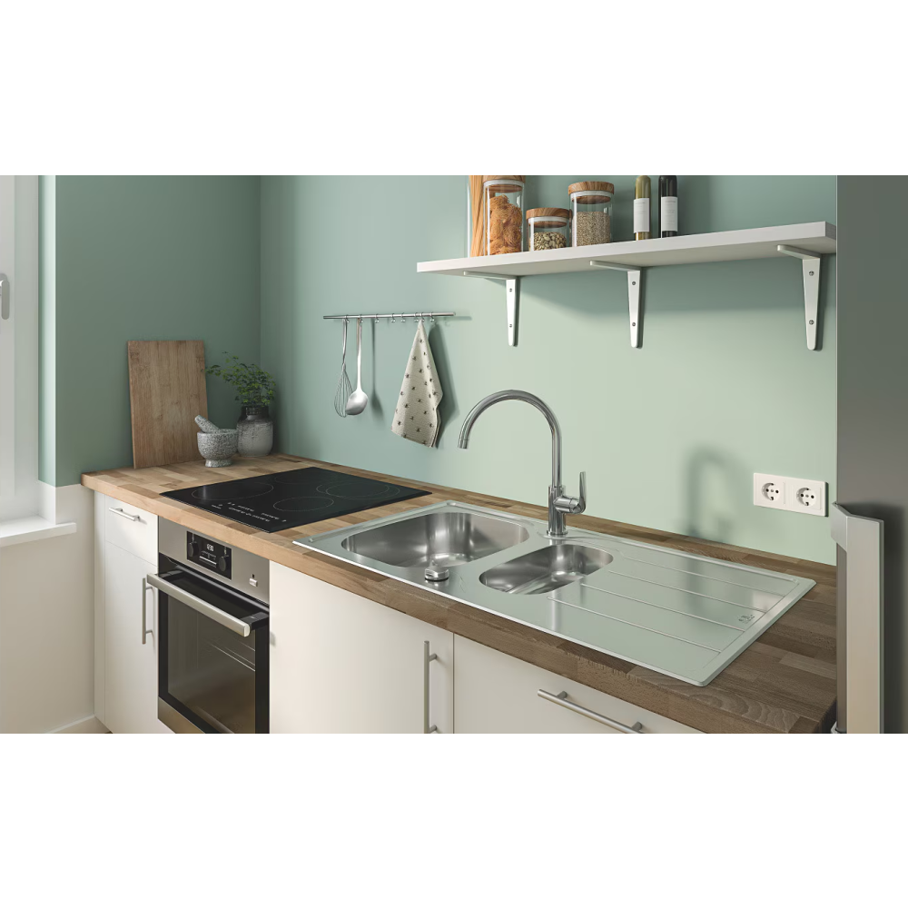 Мойка GROHE K200 60-S 96.5/50 1.5 оборачиваемая с корзинчатым вентилем, нержавеющая сталь (31564SD1)