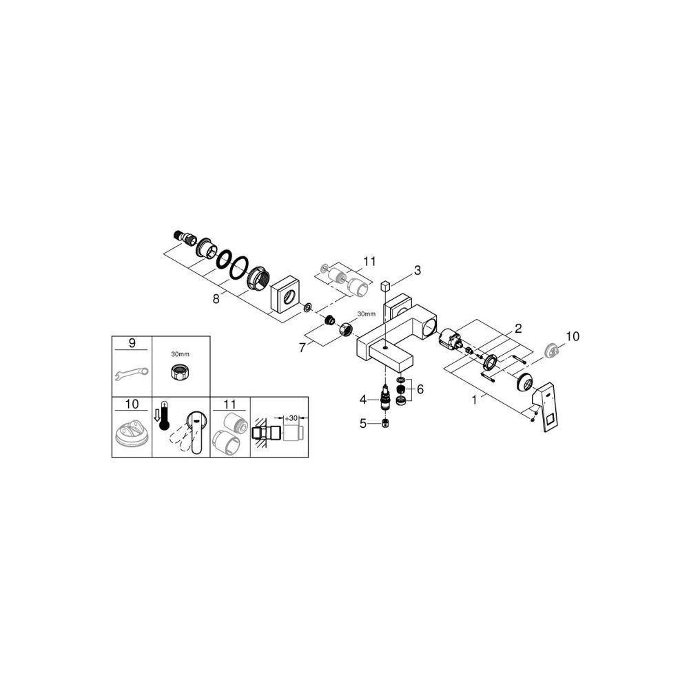 Смеситель для ванны GROHE Eurocube, хром (23140000)