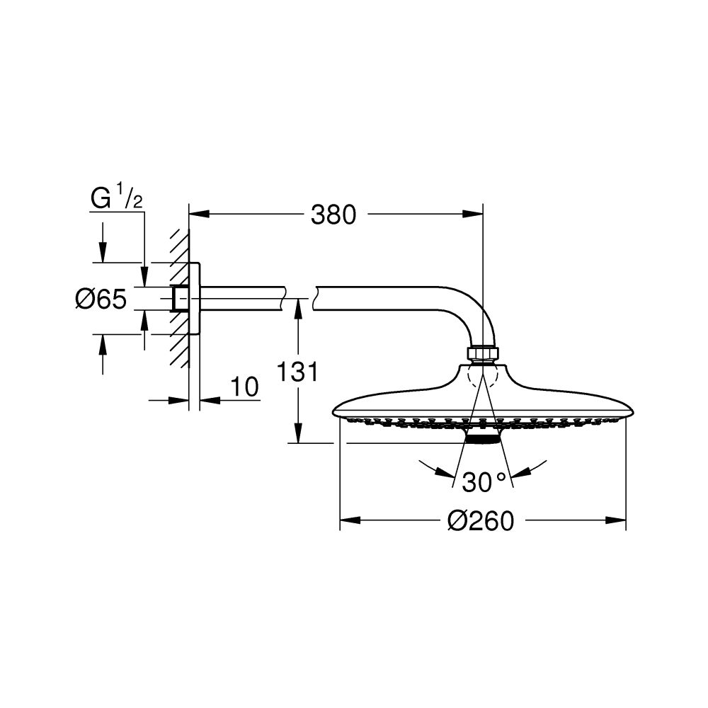 Верхний душ GROHE Euphoria 260 SmartControl, 12,5 л/мин, 3 режима, 380 мм, хром (26458000)