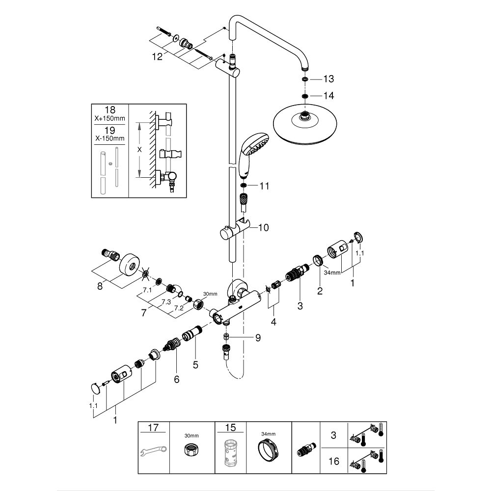 Душевая система GROHE Vitalio Start System 210 с термостатом для душа, хром (27960001)