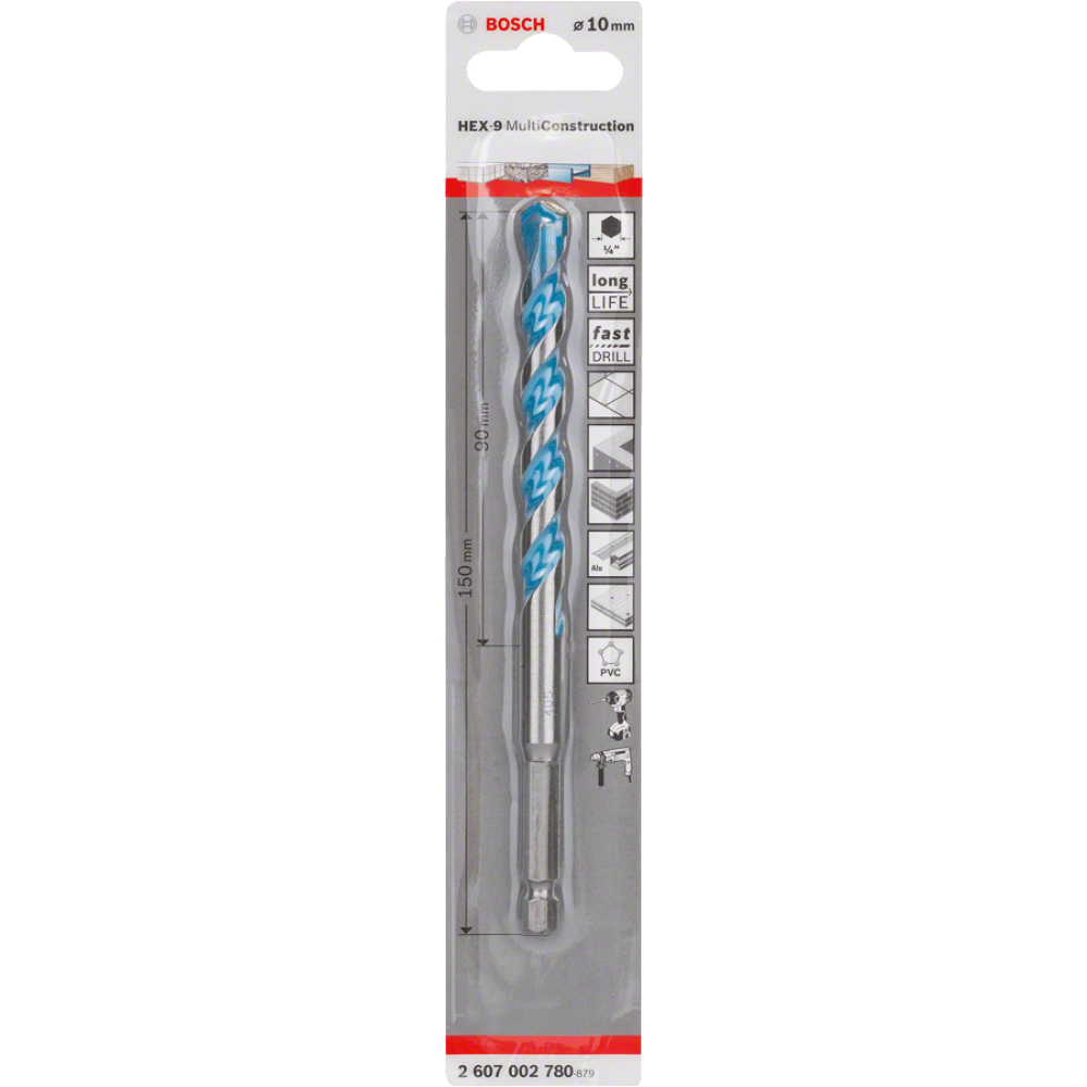 Универсальное сверло Bosch HEX-9 Multi Construction 2607002780, 10 мм, 1 шт.