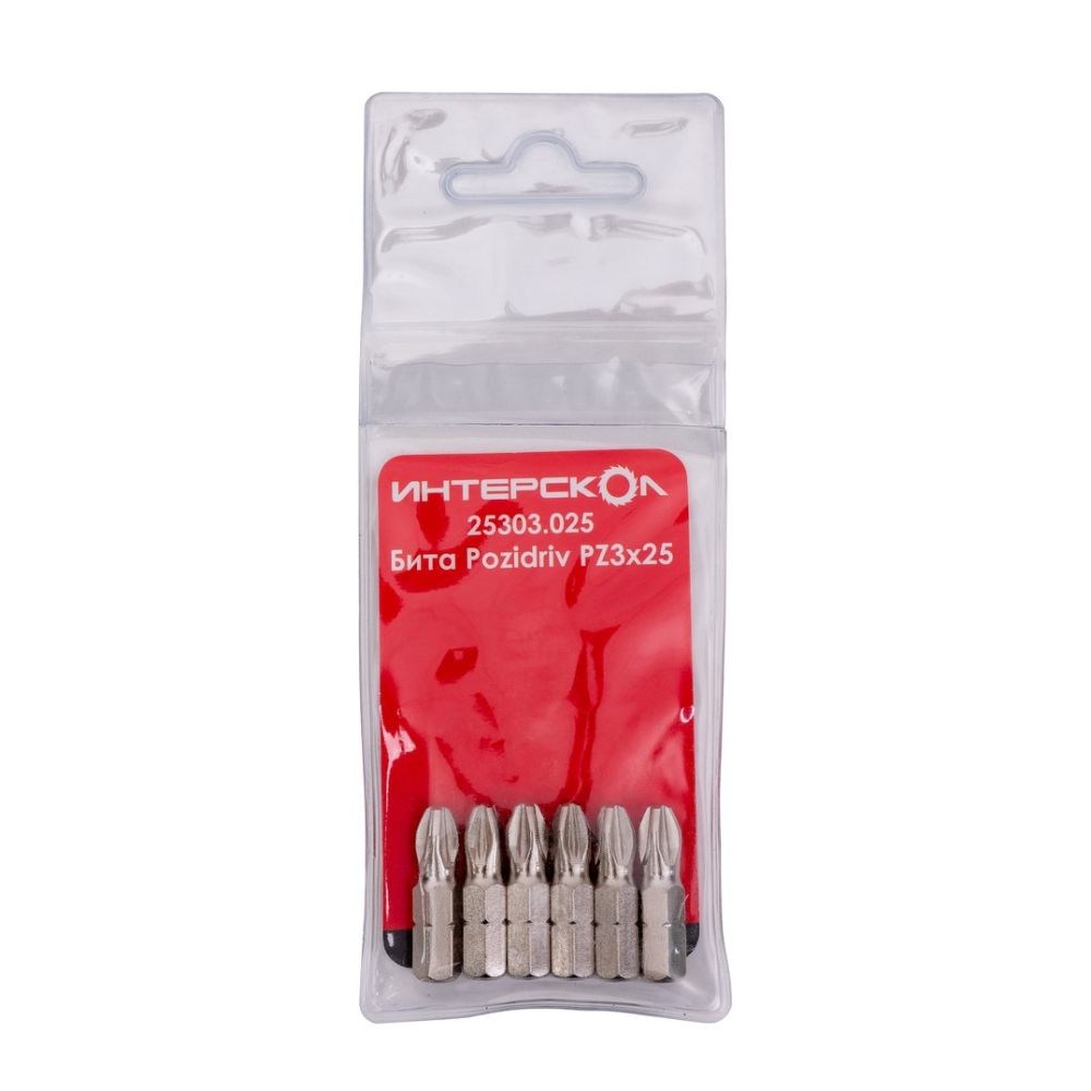 Бита ИНТЕРСКОЛ PZ3, 25 мм хвостовик 1/4", 6 шт. (25303.025)