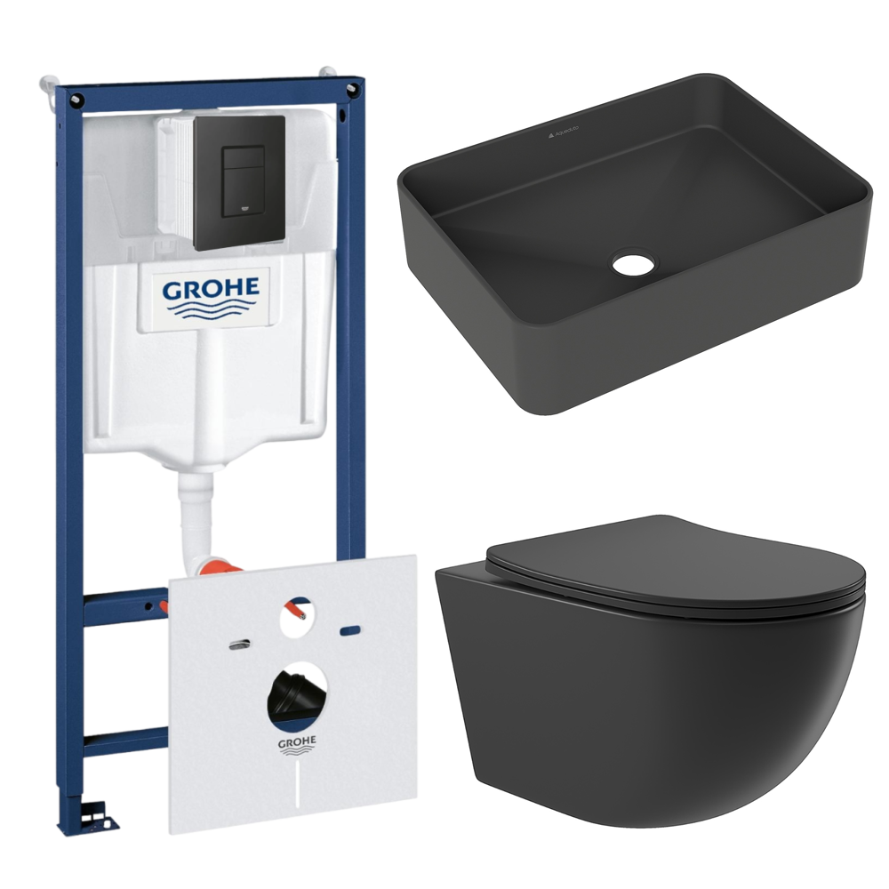 Комплект инсталляции GROHE Solido 38811KF0 с унитазом Aqueduto OVO OVOT2140 и раковиной Aqueduto ESPIRAL ESP0440 (NW0646)