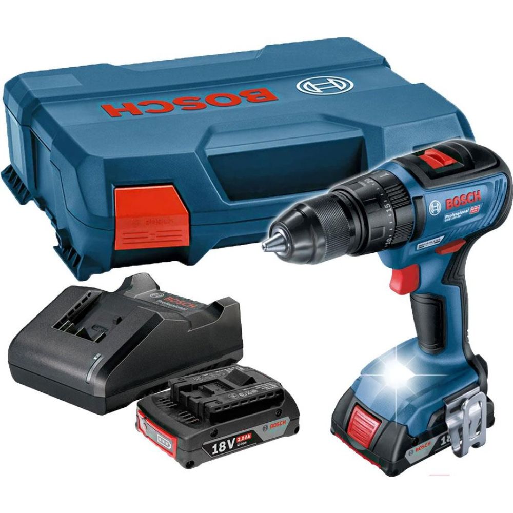 Аккумуляторная ударная дрель-шуруповерт Bosch GSB 18V-50, 18 В, 1800 об/мин, 27000 уд/мин, с 2 АКБ 2 Ач и ЗУ, в кейсе (0.601.9H5.100)