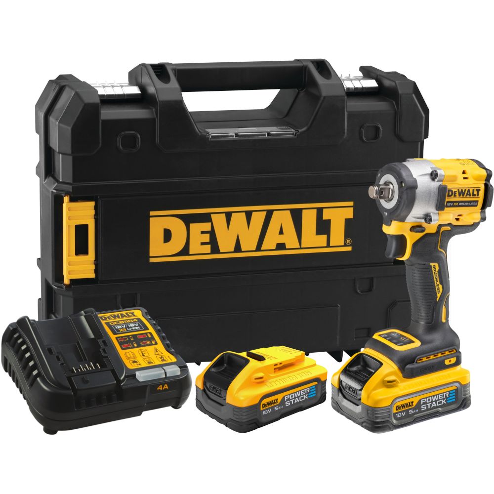 Аккумуляторный гайковерт DEWALT DCF921H2T, 18 В, 610 Нм, 3550 уд/мин, с 2 АКБ 5 Ач и ЗУ, в кейсе TSTAK (DCF921H2T-QW)