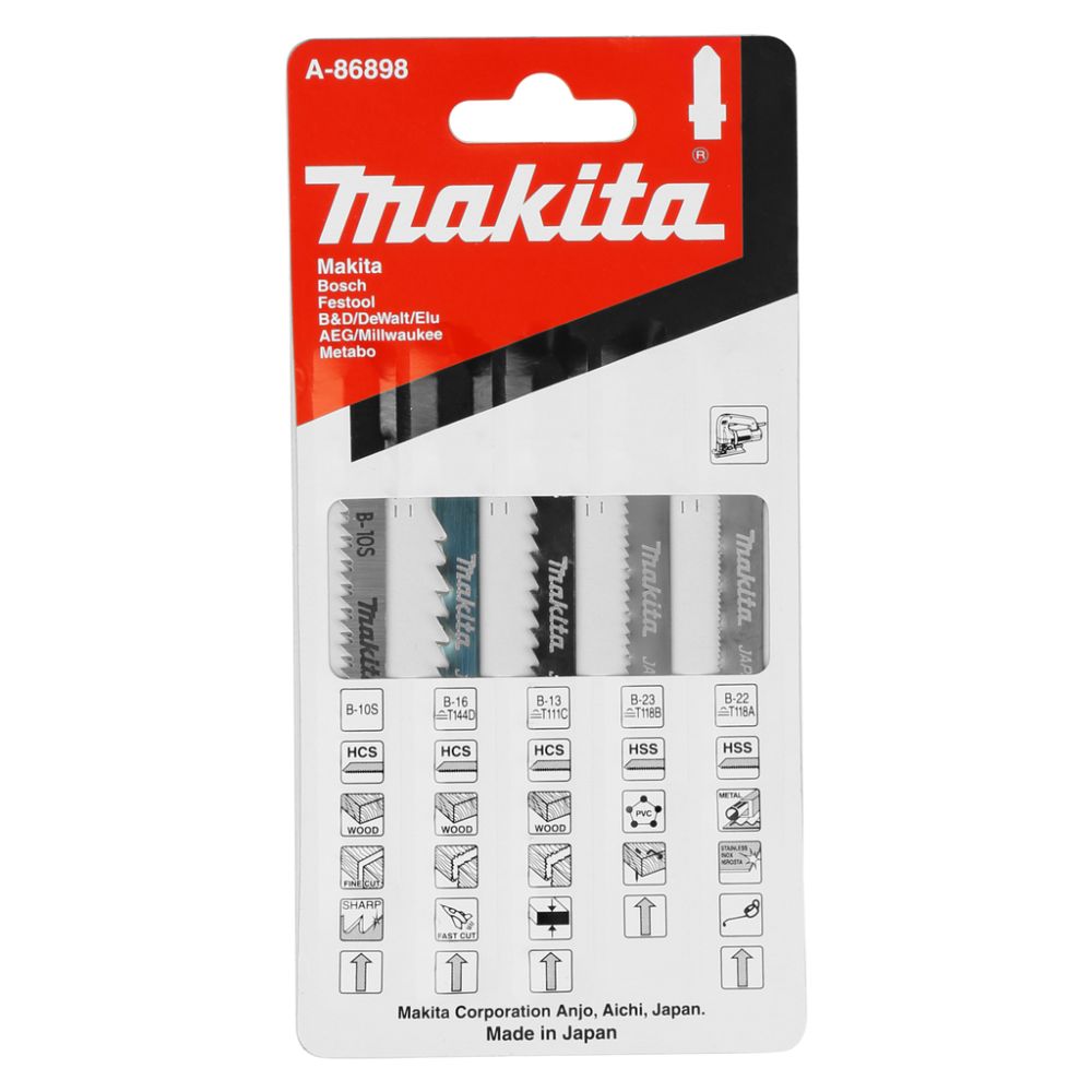 Набор электроинструмента Makita 18 В: дрель-шуруповерт + лобзик + набор пилок, с 2 АКБ 1.5 Ач и ЗУ, в сумке