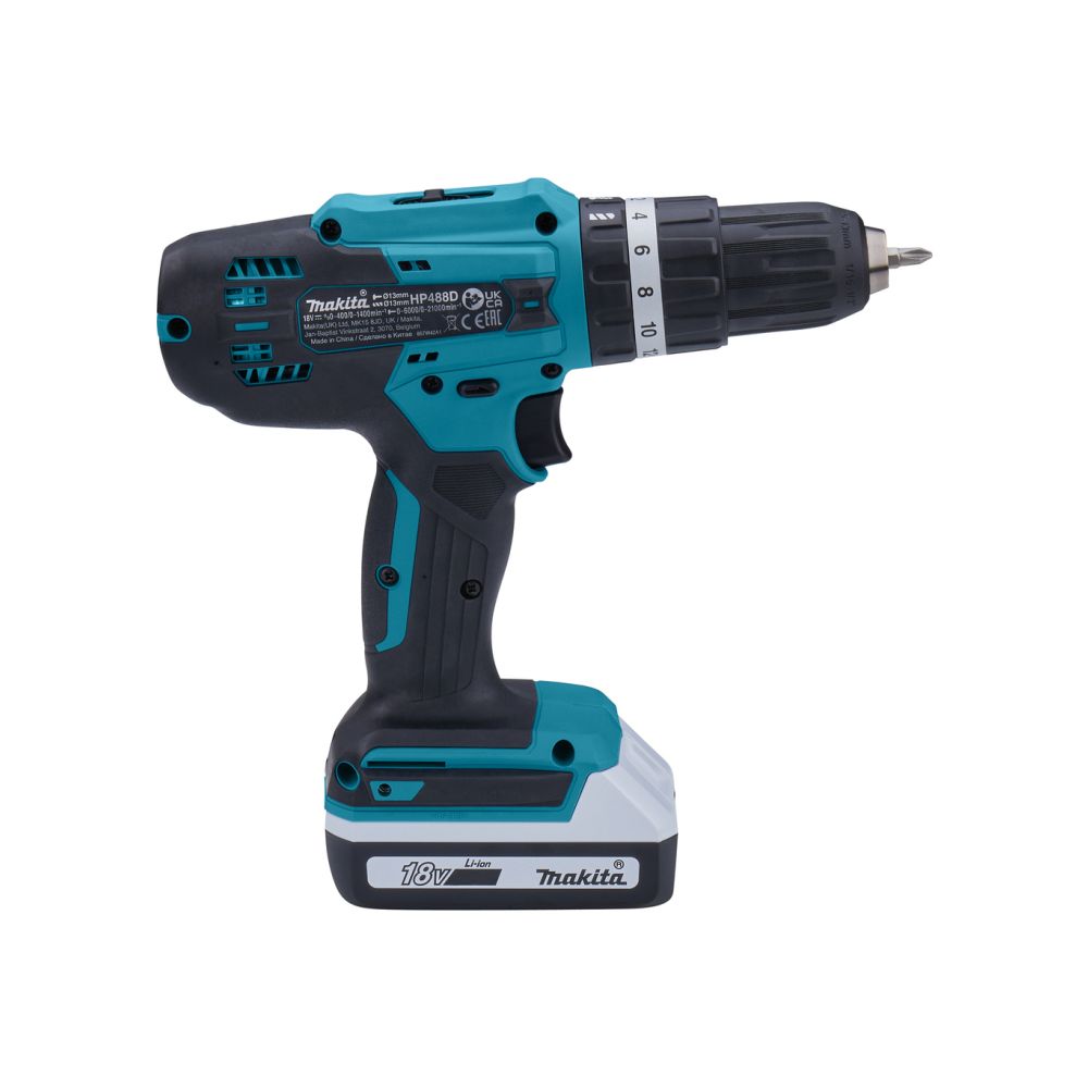 Набор электроинструмента Makita 18 В: дрель-шуруповерт + лобзик + набор пилок, с 2 АКБ 1.5 Ач и ЗУ, в сумке