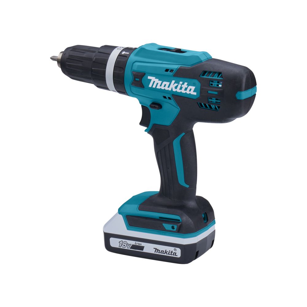 Набор электроинструмента Makita 18 В: дрель-шуруповерт + лобзик + набор пилок, с 2 АКБ 1.5 Ач и ЗУ, в сумке