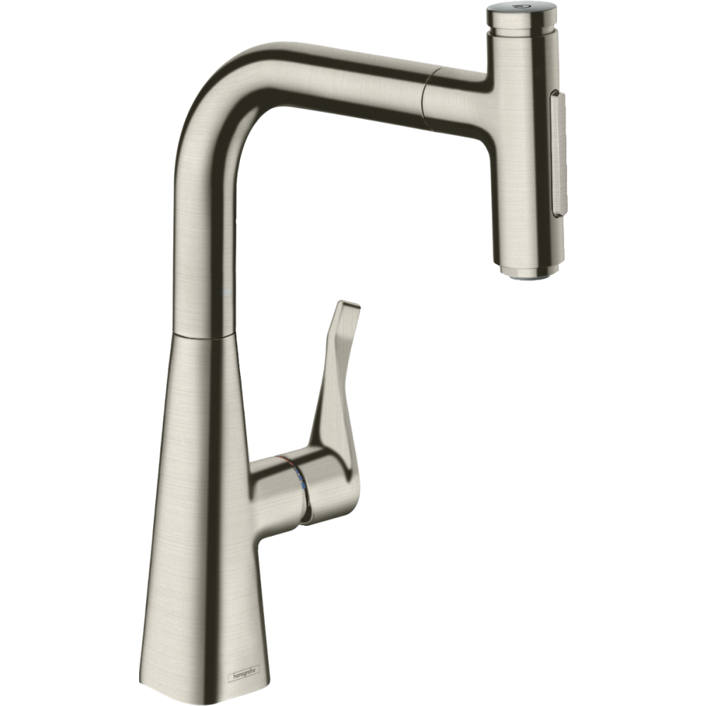 Смеситель для кухонной мойки hansgrohe Metris Select M71 240, с вытяжным душем 2jet 73822800, под сталь