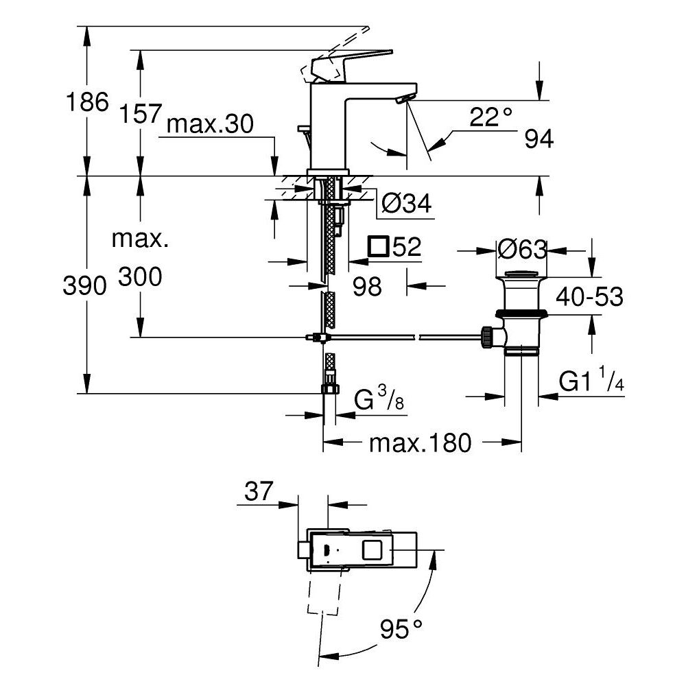 Смеситель для раковины GROHE Eurocube с донным клапаном, S-size, хром (2339000E)