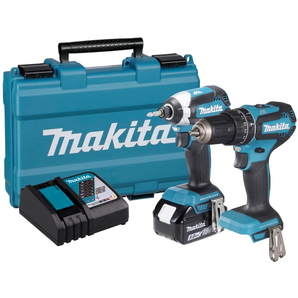 Аккумуляторный набор Makita, 18 В: дрель-шуруповерт DHP485 + шурупеворт DTD153, с АКБ 5 Ач и ЗУ, в кейсе