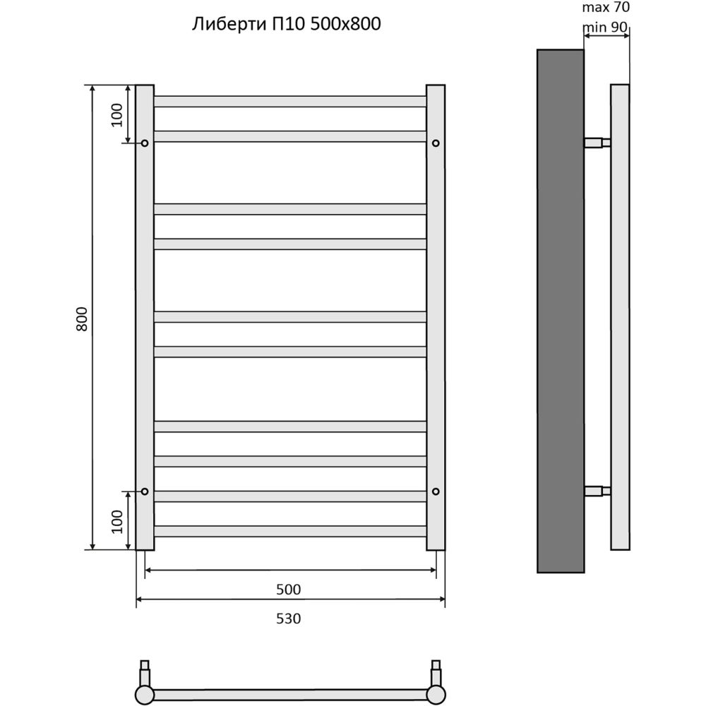 Полотенцесушитель водяной Aquatek Либерти П10 500x800, хром AQ RR1080CH