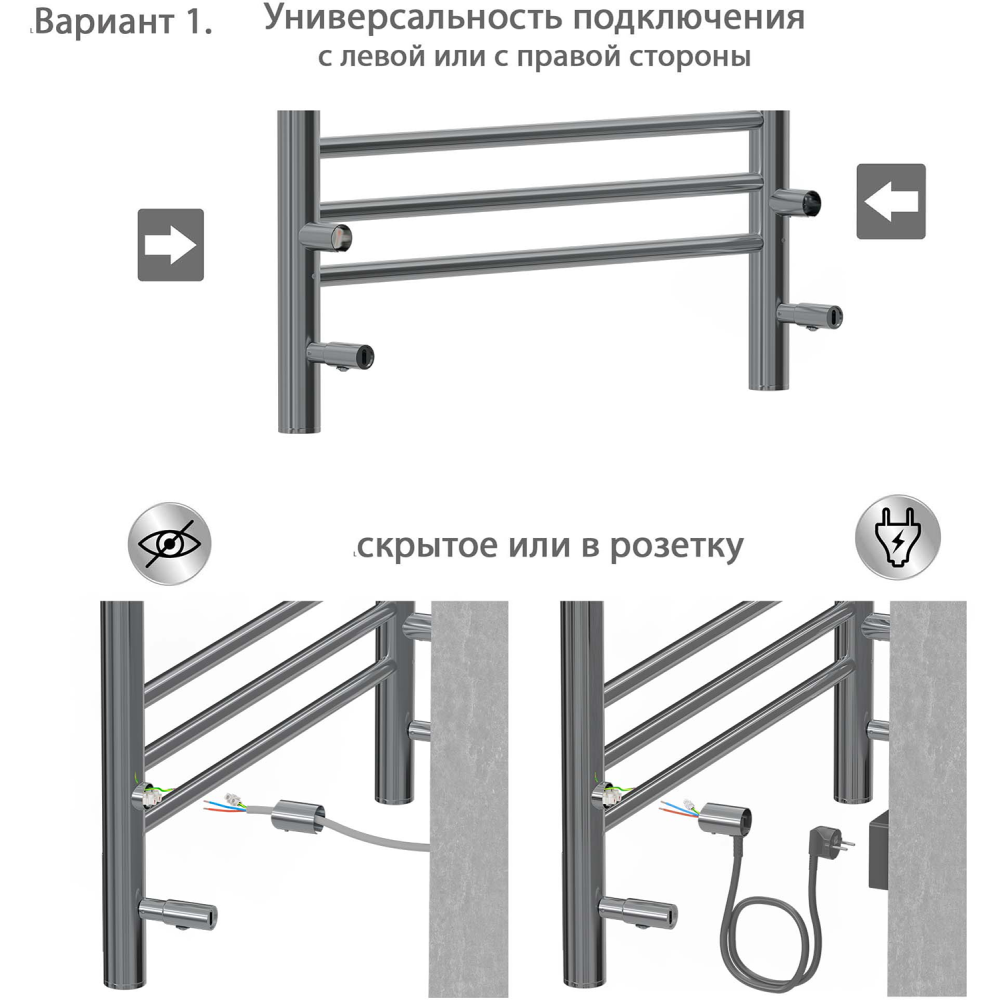 Полотенцесушитель электрический Aquatek Пандора П10 500x900, хром AQ EL RPC1090CH