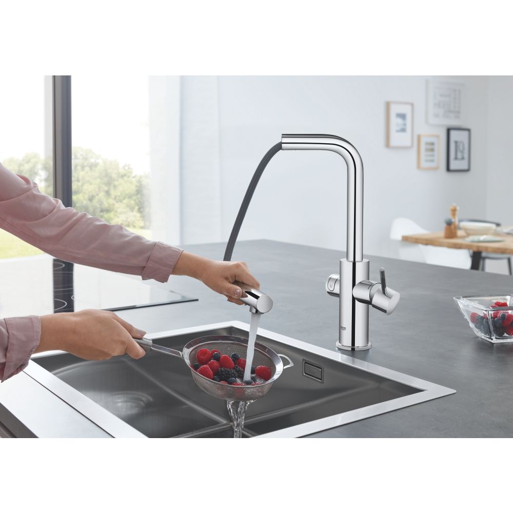 Смеситель для кухонной мойки GROHE Blue Home с системой фильтрации, охлаждения и газирования воды, Wi-Fi, хром (31539000)
