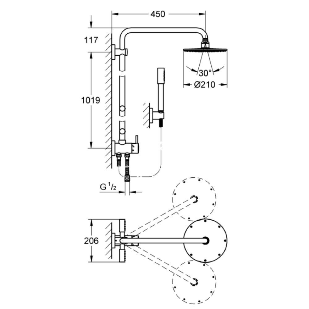 Душевая система GROHE Rainshower System 210 с переключателем потоков, хром (27361000)