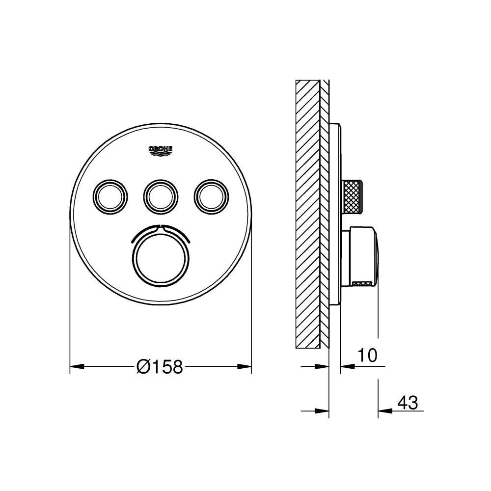 Внешняя часть смесителя для душа GROHE SmartControl круглая, на 3 потребителя, хром (29146000)