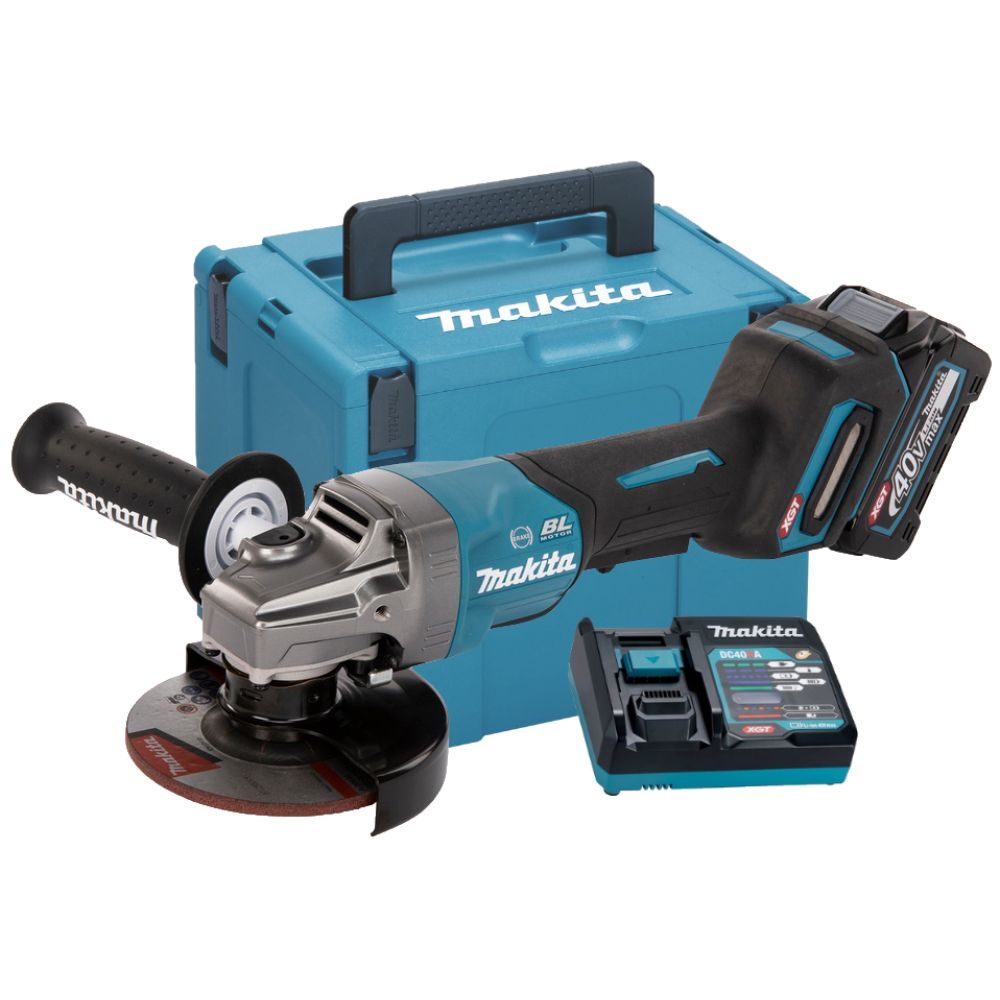 Аккумуляторная угловая шлифмашина Makita GA013GM101, 125 мм, 8500 об/мин, с АКБ 4 Ач и ЗУ, в кейсе MakPac-4