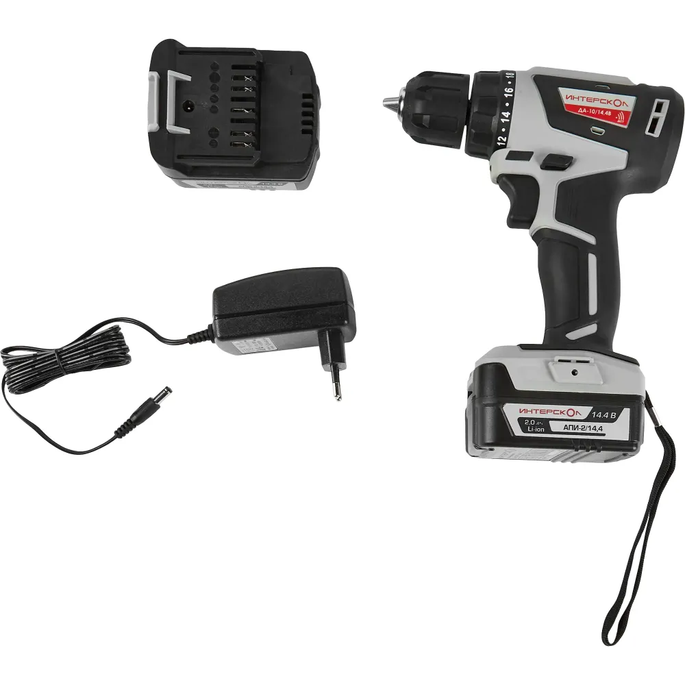 Аккумуляторная дрель-шуруповерт ИНТЕРСКОЛ МиниМАКС ДА-10/14,4В 38, 14.4 В, 1500 об/мин, с 2 АКБ 2 Ач и ЗУ, в кейсе (708.2.2.70)