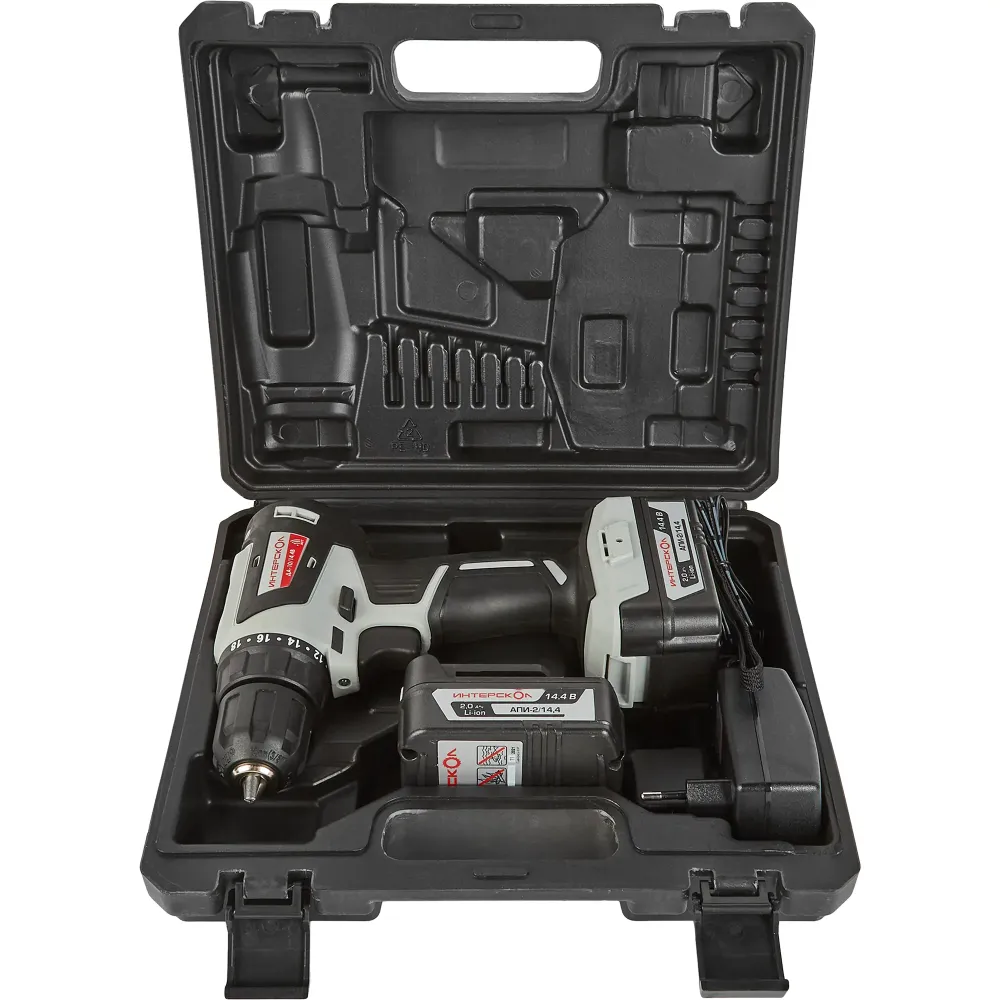 Аккумуляторная дрель-шуруповерт ИНТЕРСКОЛ МиниМАКС ДА-10/14,4В 38, 14.4 В, 1500 об/мин, с 2 АКБ 2 Ач и ЗУ, в кейсе (708.2.2.70)