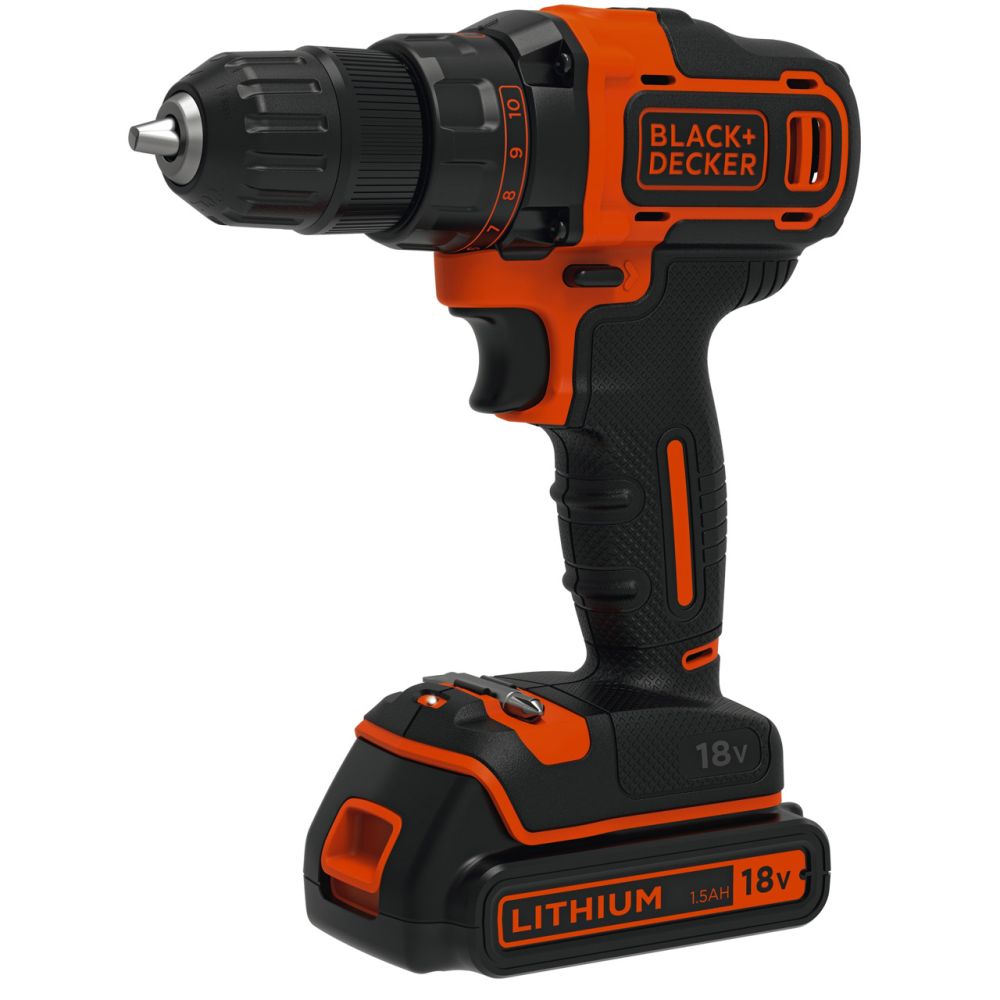 Аккумуляторная дрель-шуруповерт BLACK+DECKER BDCDD186K1B, 18 В, 2 Li-Ion аккумулятора 1.5 Ач, зарядное устройство