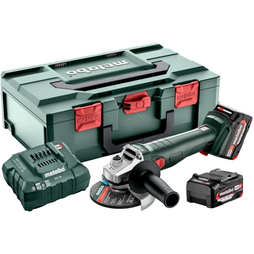 Аккумуляторная угловая шлифмашина Metabo W 18 L 9-125, 18 В, 125 мм, 8500 об/мин, с 2 АКБ 4 Ач и ЗУ, в кейсе metaBOX (602247510)