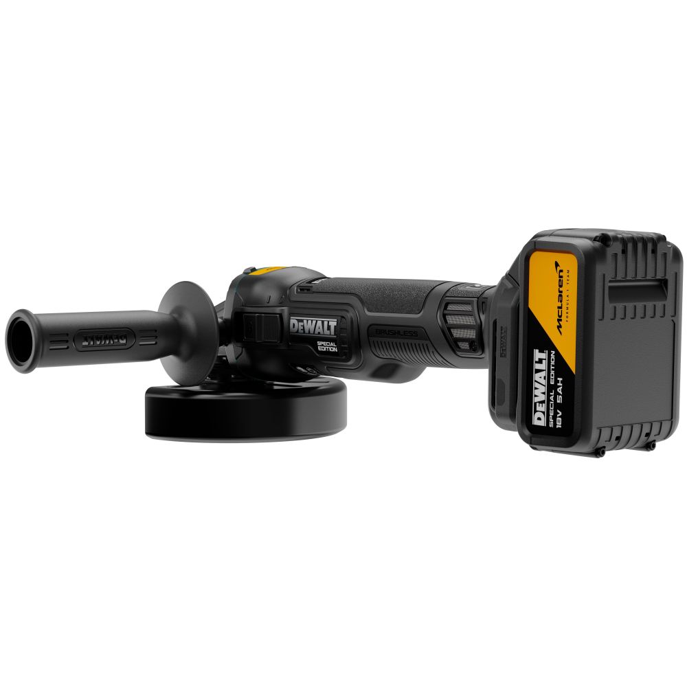 Угловая шлифмашина DEWALT McLaren Limited Edition DCG45MP2T, 18 В, 125 мм, 9000 об/мин, с 2 АКБ 5 Ач и ЗУ, в кейсе TSTAK