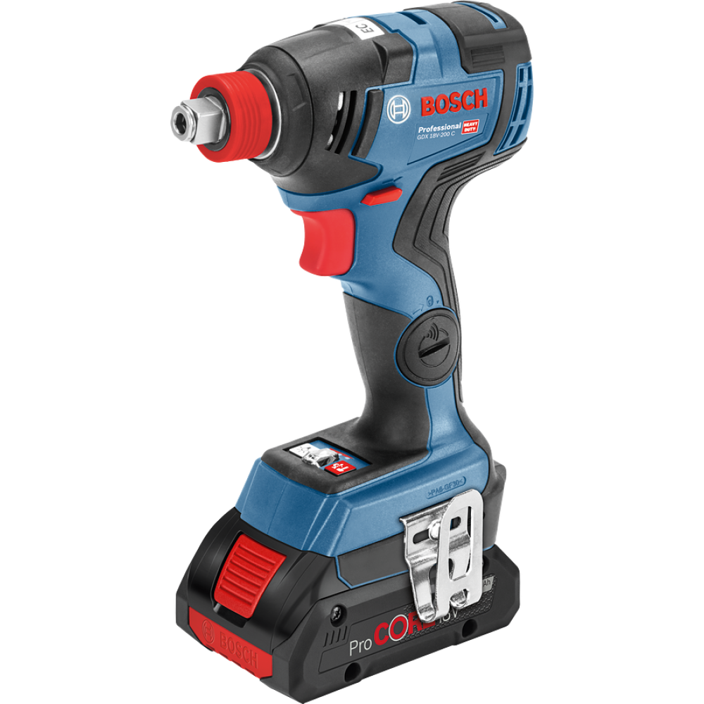 Аккумуляторный ударный гайковерт Bosch GDX 18V-200 C, 200 Нм, 3400 об/мин, 4000 уд/мин, с 2 АКБ 5 Ач и ЗУ, в кейсе, 06019G4201