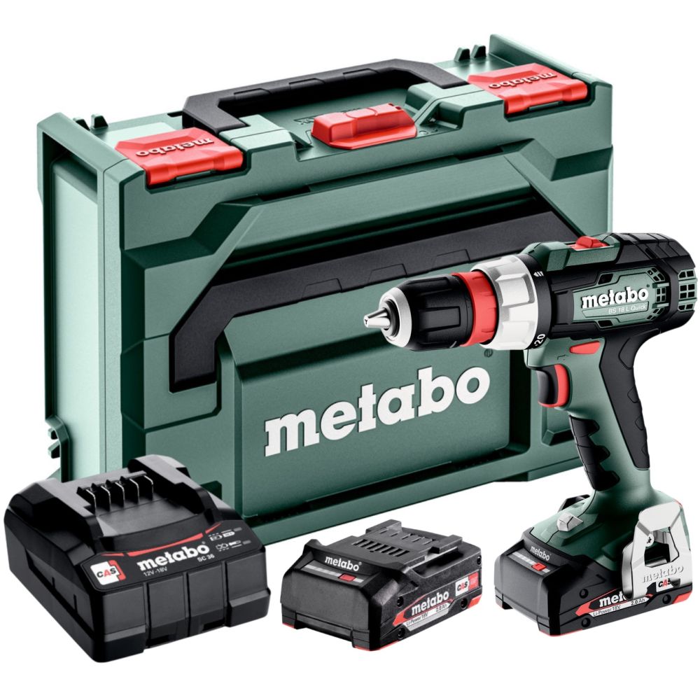 Аккумуляторная дрель-шуруповерт Metabo BS 18 L Quick, 18 В, 1850 об/мин, с 2 АКБ 2 Ач и ЗУ, в кейсе metaBOX (614052500)