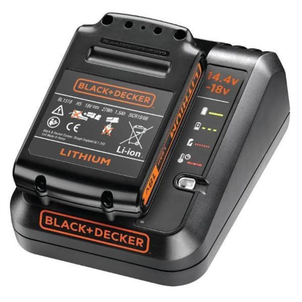 Набор BLACK+DECKER: аккумулятор Li-Ion, 18 В, 1.5 Ач и быстрое зарядное устройство, 18 В, BDC1A15