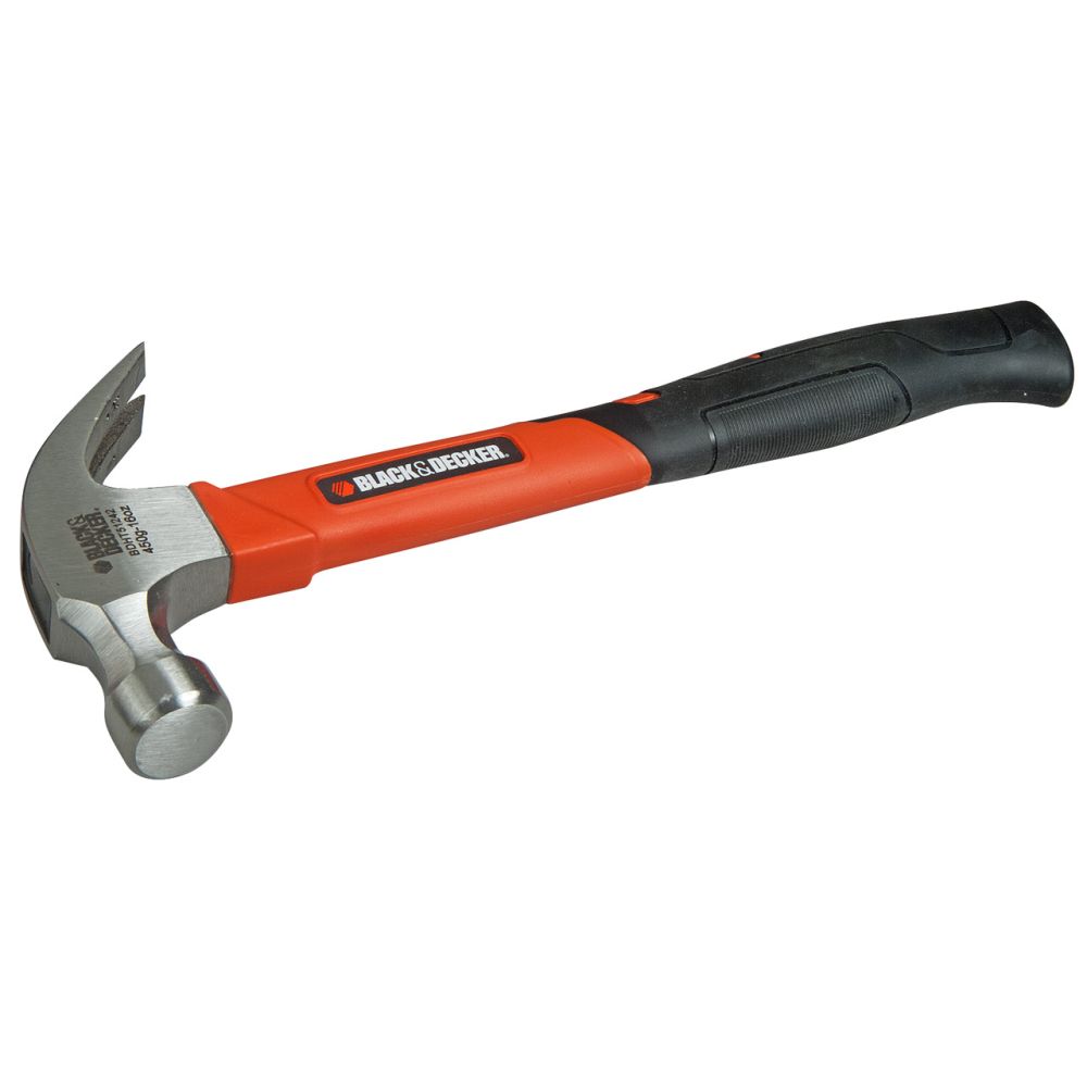 Молоток fiberglass с гвоздодером BLACK+DECKER, 450г.