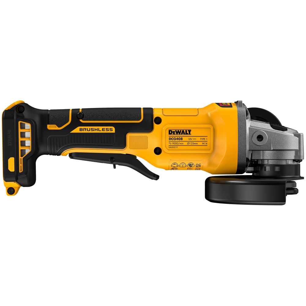 Аккумуляторная угловая шлифмашина DEWALT DCG408P1, 18 В, 125 мм, 9000 об/мин, с АКБ 5 Ач и ЗУ (DCG408P1N-XJ)