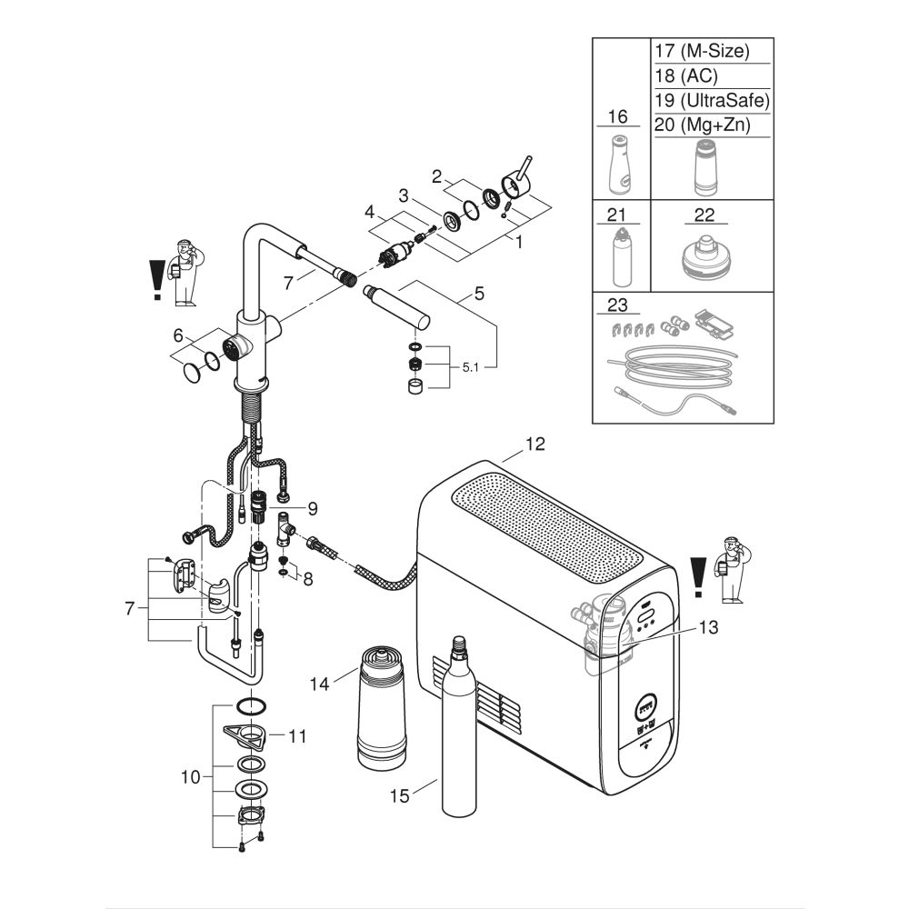 Смеситель для кухонной мойки GROHE Blue Home с системой фильтрации, охлаждения и газирования воды, Wi-Fi, суперсталь (31539DC0)
