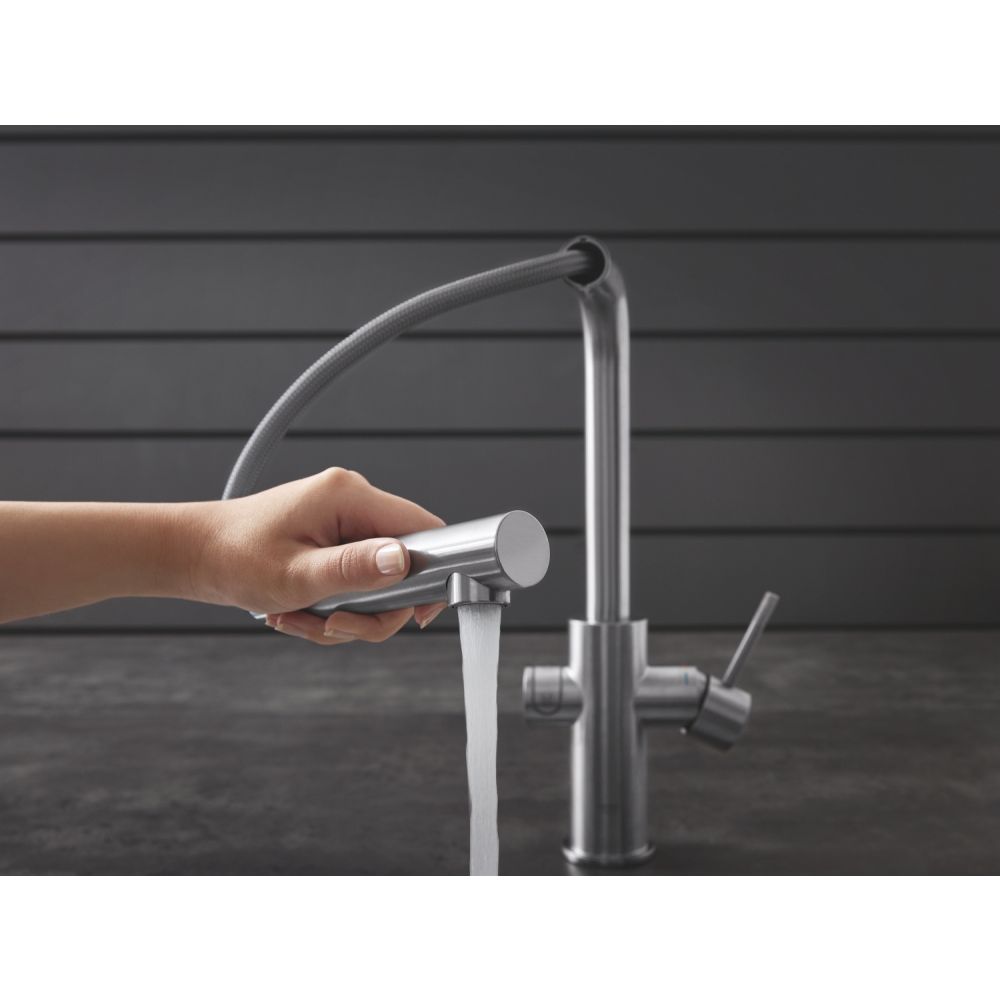 Смеситель для кухонной мойки GROHE Blue Home с системой фильтрации, охлаждения и газирования воды, Wi-Fi, суперсталь (31539DC0)