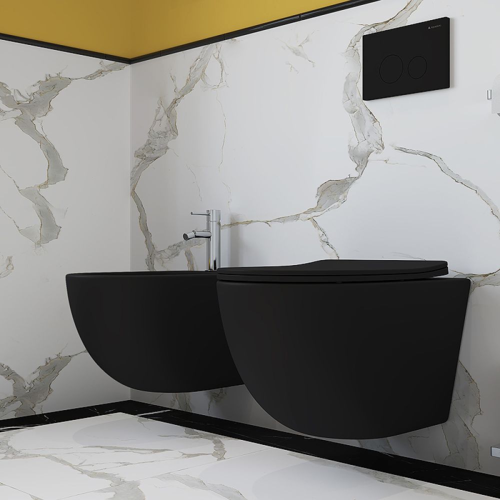 Унитаз подвесной Aqueduto OVO 525*360 безободковый, сиденье с микролифтом, черный матовый (OVO0140)