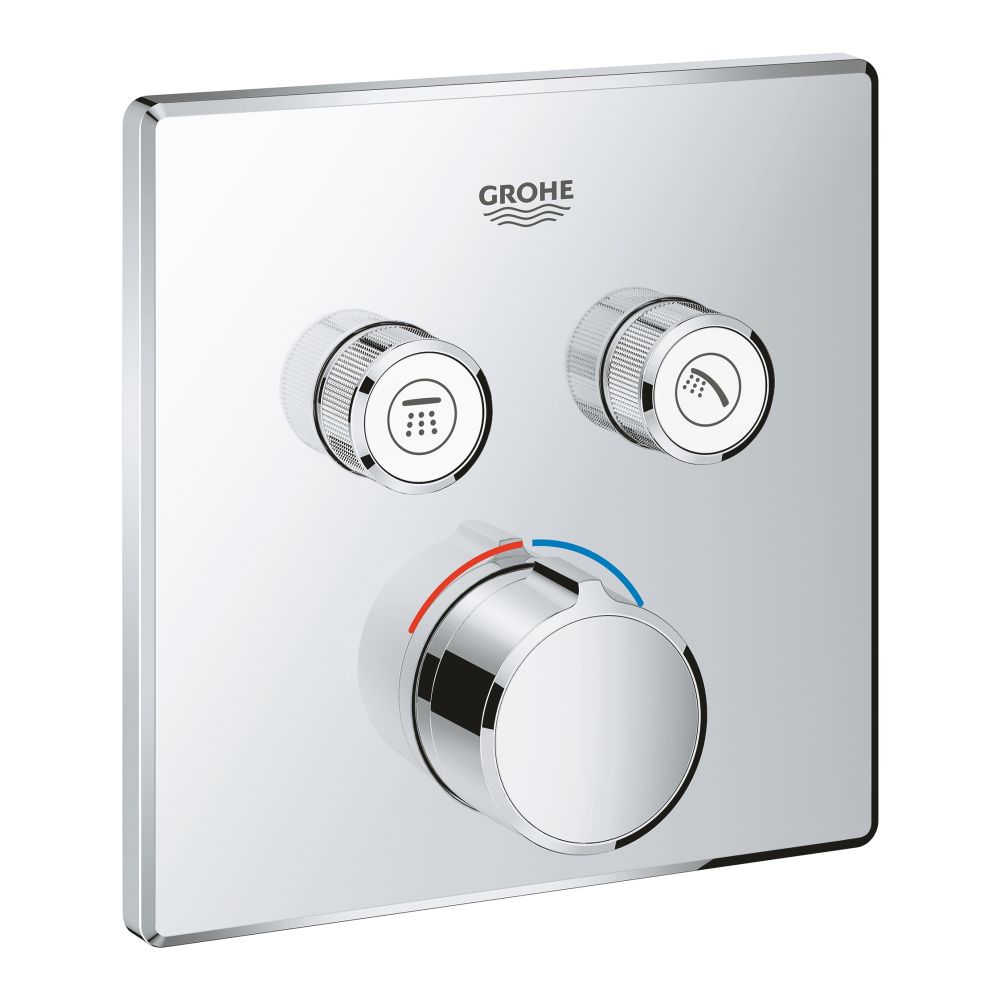 Внешняя часть смесителя для ванны и душа GROHE SmartControl квадратная, на 2 потребителя, хром (29148000)