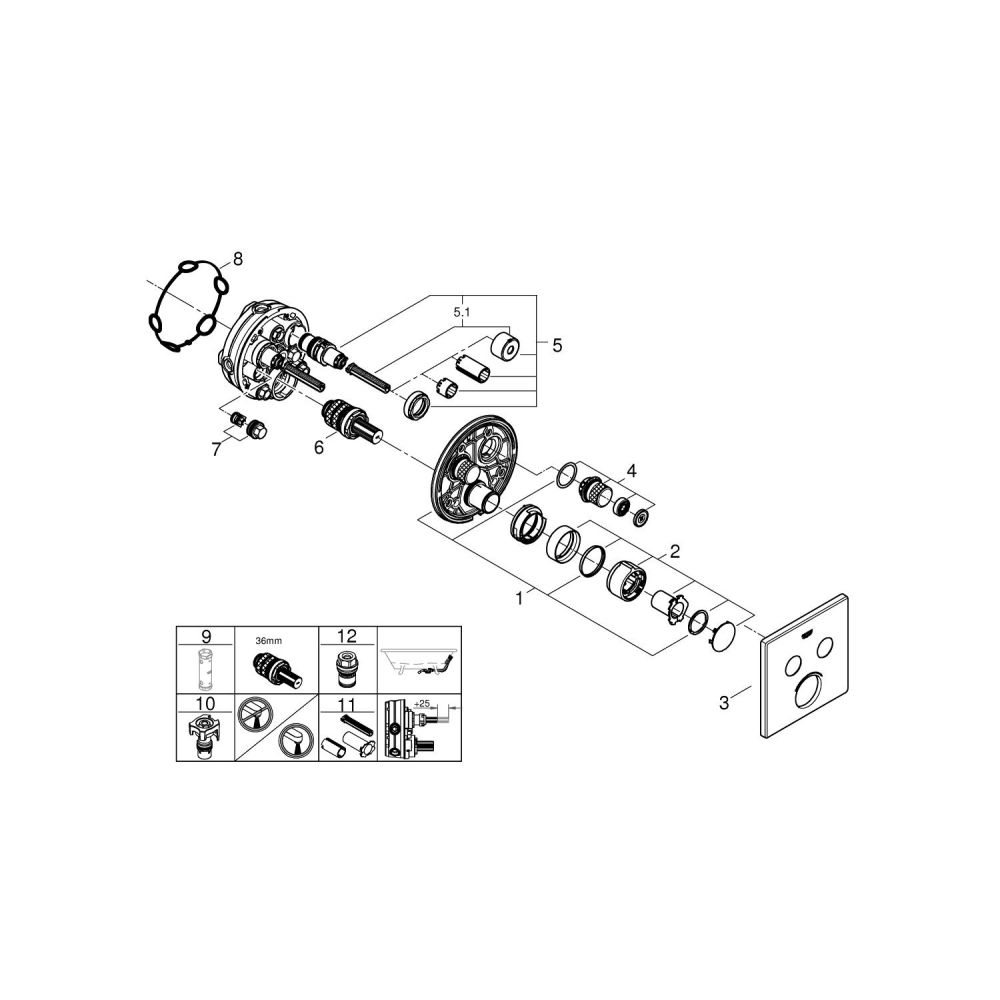Внешняя часть смесителя для душа GROHE SmartControl квадратная, на 2 потребителя, хром (29148000)