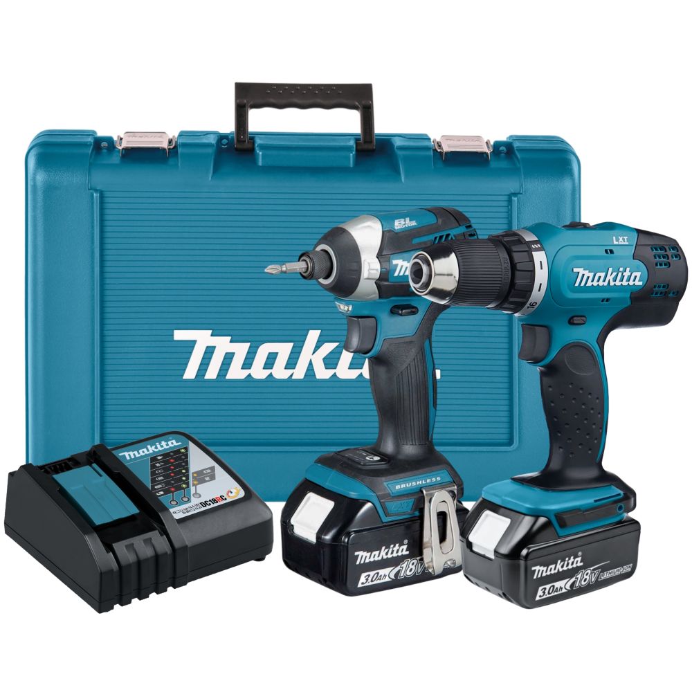 Аккумуляторный набор Makita, 18 В: дрель-шуруповерт DDF453 + шуруповерт DTD154, с АКБ 3 Ач и ЗУ, в кейсе