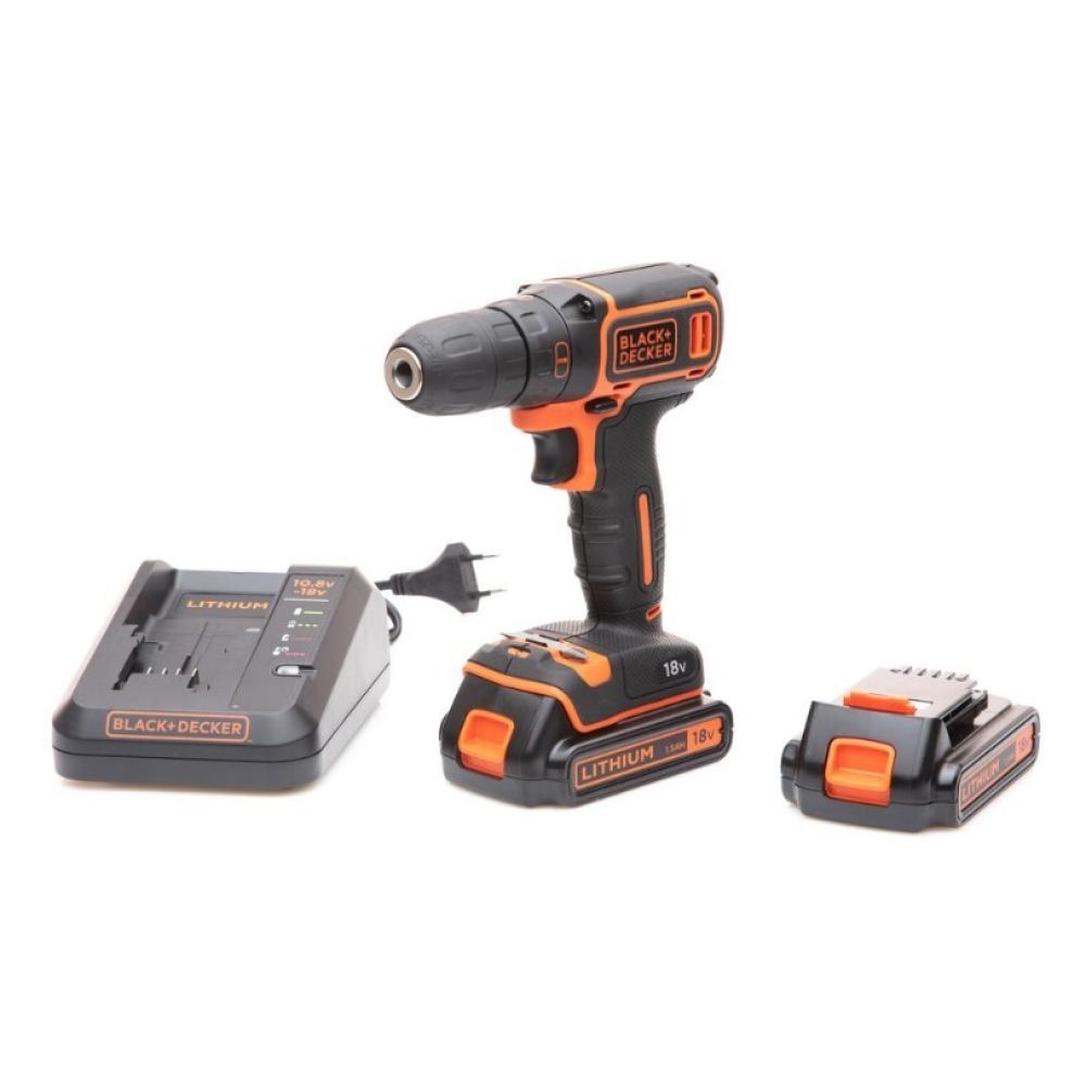 Аккумуляторная дрель-шуруповерт BLACK+DECKER BDCDC18K1B, 18.0 В, 2 Li-Ion аккумулятора 1.5 Ач