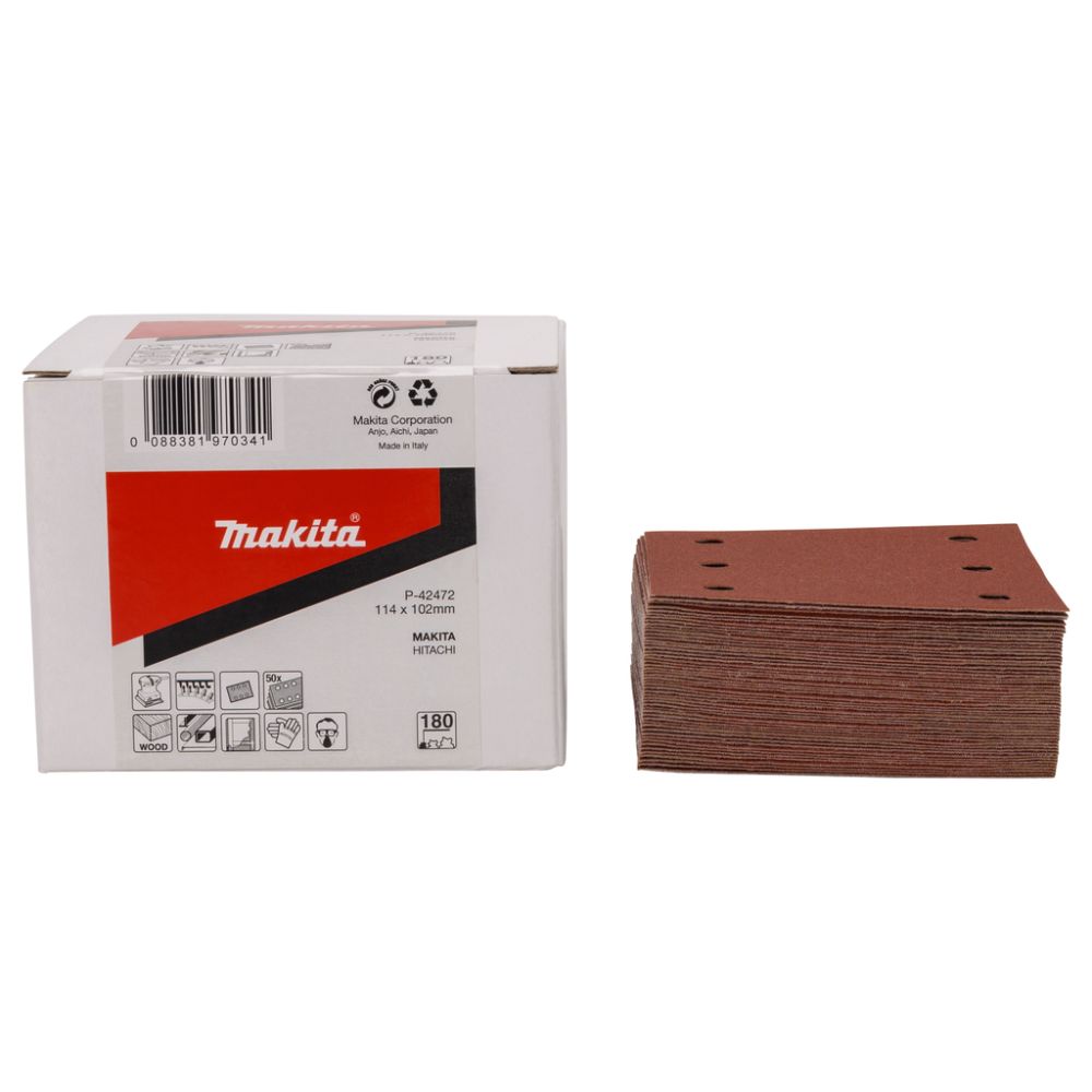 Бумага шлифовальная для шлифмашинок Makita 114х102 мм, K180, цвет красный, 50 шт., P-42472